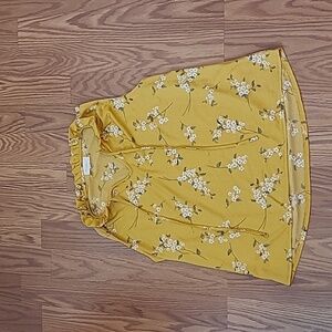 Melloday Ruffle Smocked Neck Sleeveless Yellow Floral Crepe Stretch Top Small